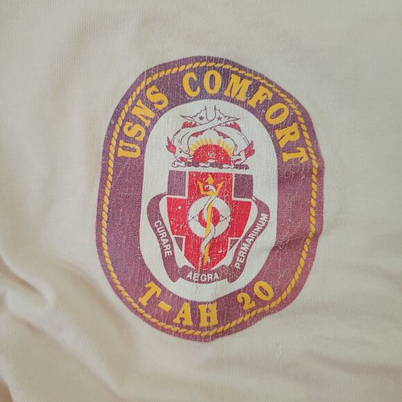 Vintage 80s USNS Comfort T-Shirt Mens L 22" Chest Single Stitch USA Hanes - Picture 3 of 7